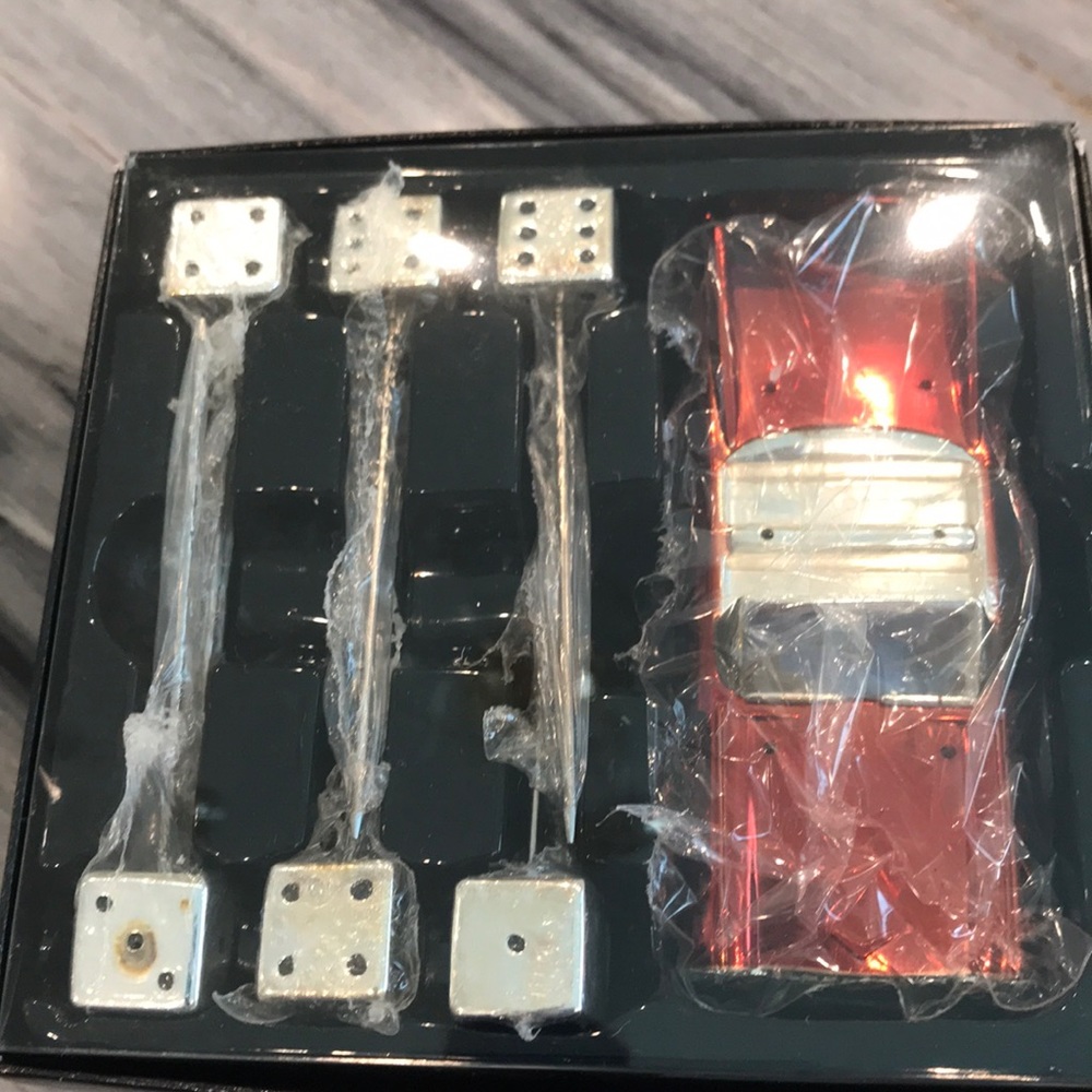Classic Car & Dice Silver Toothpick Set NEW Bombay Company